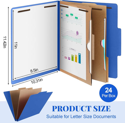 24 Pcs Classification Folders Letter Size,Back to School Supply for Teacher, Student, 2 Pocket Dividers Pressboard File Folder Bulk with 2 Fasteners,2 in Expanding File Organizer (Dark Blue)
