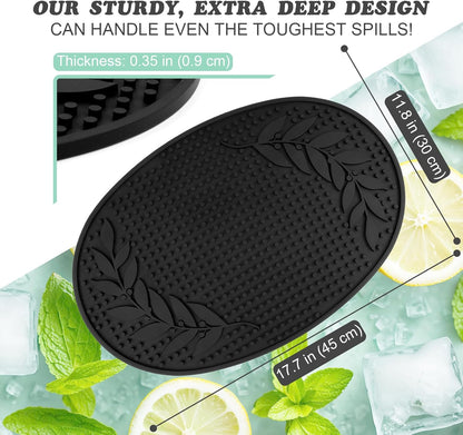 Bar Mat for Countertop 18in x 12in Large - Thick Durable Non-Slip Spill Rubber Bar Mats for Bartending - Personalized Custom Oval Bar Mat for Home Bar Barista