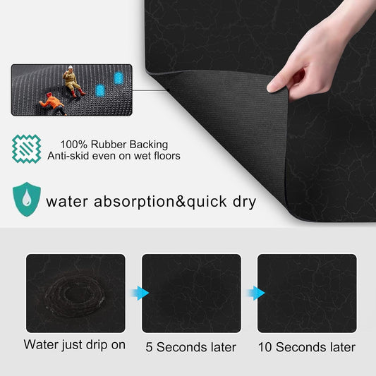Coffee Maker Mat for Countertops, Coffee Bar Accessories Fit Under Coffee Machine Mat 19"x12"Rubber Backed Coffee Pots - Table Mat Under Appliance, Kitchen Counter Coffee Dish Drying Mat, Marble Black