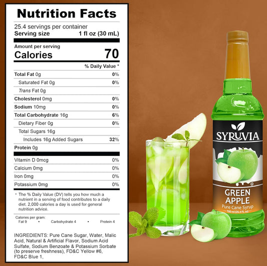 Syruvia Green Apple Syrup - Premium Flavoring Syrup for Tea, Italian Sodas, Beverages, Desserts, Ice Cream, Cocktails & Mocktails - Kosher, Gluten Free - 25.4 fl oz.