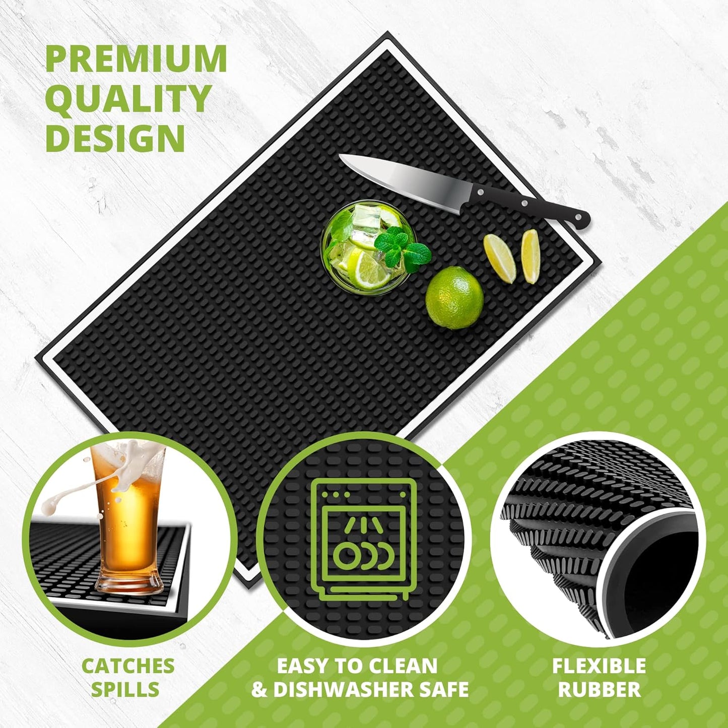 Bar Mat Spill Mat for Home Bar Decor for Home Durable Rubber 18"x12" Small Large Home Bar Accessories Bar Gifts Bar Mats for Countertop