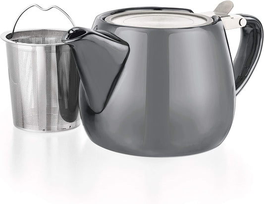 Tealyra - Pluto Porcelain Small Teapot Grey - 18.2-ounce (1-2 cups) - Unique Finish - Stainless Steel Lid and Extra-Fine Infuser To Brew Loose Leaf Tea - 540ml