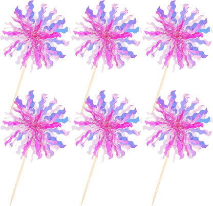 30 PCS Foil Firework Cupcake Toppers Sparkle Tinsel Cupcake Picks Happy Birthday Cake Decorations Drink Stirrers Cocktail Food Fruit Toothpicks for Baby Shower Graduation Party Supplies Rose Red