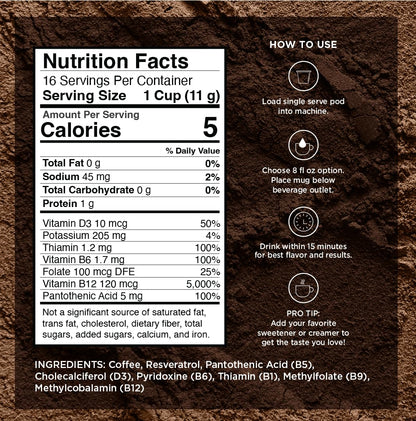 VitaCup Energy Light Roast Coffee Pods, Boost Focus & Metabolism, Antioxidants, B Vitamins, Crisp & Smooth,100% Arabica Coffee, Recyclable Single Serve Pod Compatible with Keurig K-Cup Brewers,16 Ct