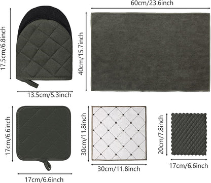 Oven Mitts & Pot Holders Pad and Towel Set, 10-Piece Cute Kitchen Starter Set, Short Oven Mitts, Towels & Dish Cloths for Grilling, Baking, Barbecue