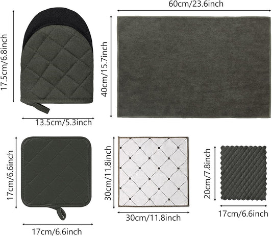 Oven Mitts & Pot Holders Pad and Towel Set, 10-Piece Cute Kitchen Starter Set, Short Oven Mitts, Towels & Dish Cloths for Grilling, Baking, Barbecue