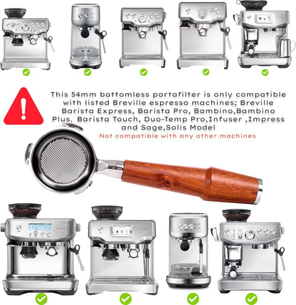 54mm Espresso Tamper Kit for Breville Machines Includes Tamping Station, Bottomless Portafilter, Spring Tamper, Distribution Tool and WDT Distributor