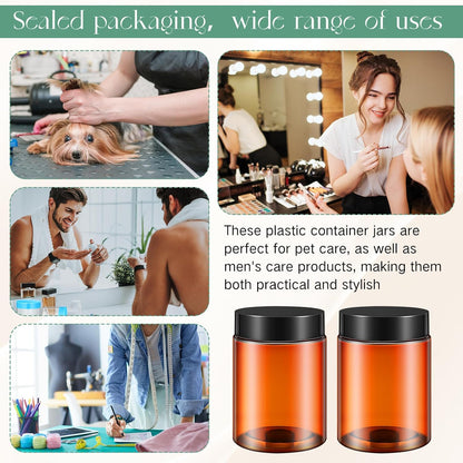 Patelai 4 Pieces Round Wide-mouth Leak Proof Plastic Container Jars with Lids for Travel Storage Makeup Beauty Products Face Creams Oils Salves Ointments DIY Making(10 Ounce,Amber)