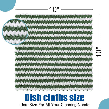 Homaxy 12 Pack Kitchen Dish Cloths, Ultra Soft and Absorbent Dish Towels, Reusable Fast Drying Microfiber Cleaning Cloth, Coral Velvet Wave Design No-lint, 10 x 10 inches, Grass Green