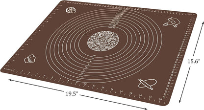 Silicone Baking Mat for Rolling Pastry Dough with Measurements, 19.7" x 15.7" BPA Free Non stick and Non Slip Coffee Table Sheet Baking Supplies for Bake Pizza Cake
