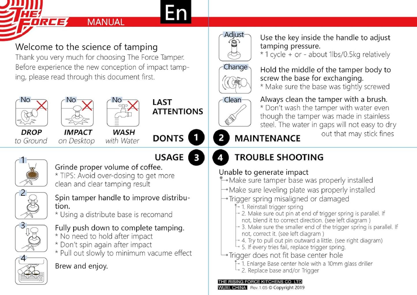 The Force Tamper Automatic Impact Coffee Tamper Adjustable Const Pressure and Autoleveling Extend Set New (Jelly, 54.00mm)