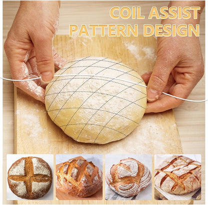 Premium Bread Lame Scoring Tool Kit,11 Blades,Stainless Steel Handle,Safety Cover with 2 Finger Sleeves Pattern String for Artisan Sourdough Baking,Scoring Knife for Bread Baking