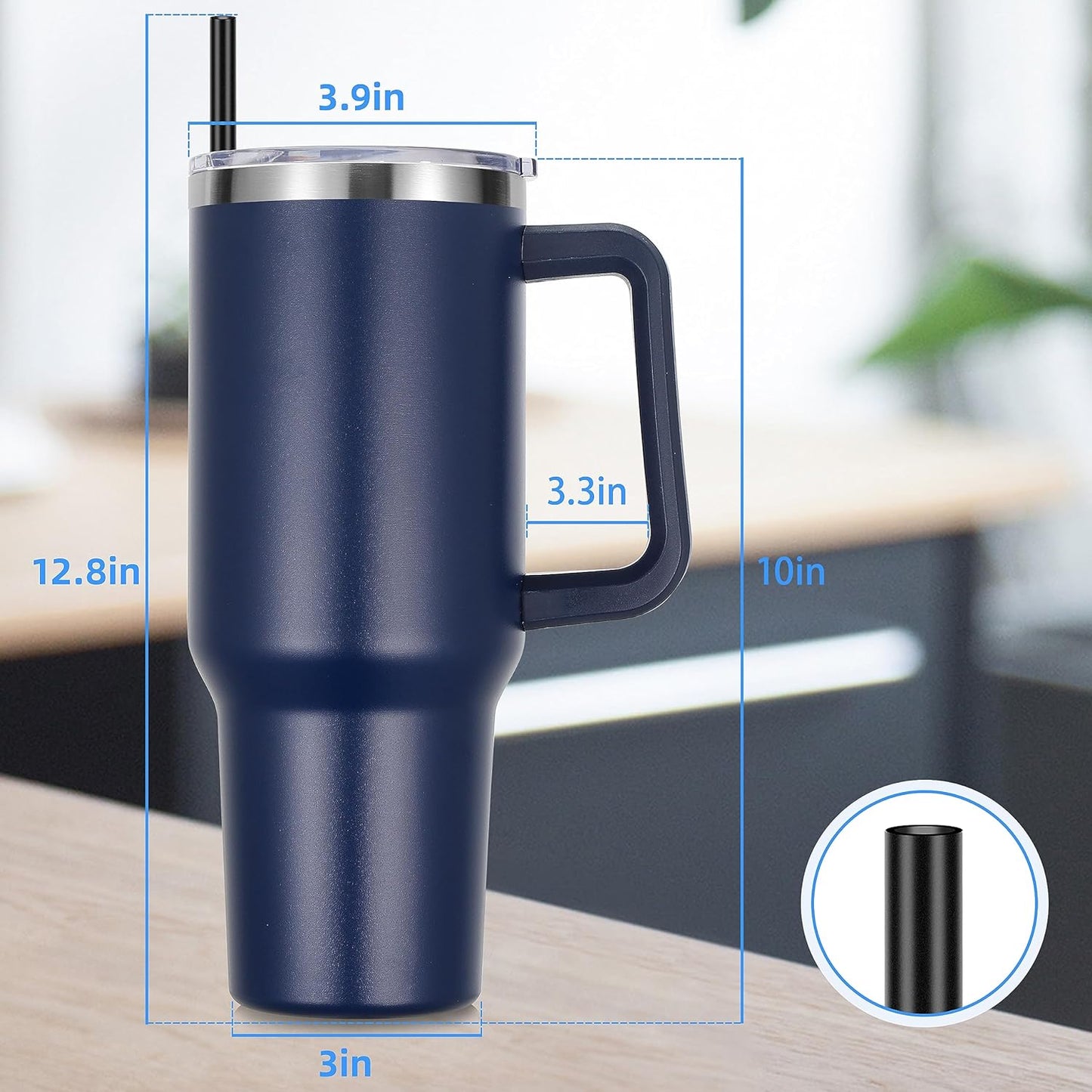 DOMICARE 40 oz Tumbler with Handle and Straw, Stainless Steel Tumbler with Lid and Straw, Reusable Vacuum Insulated Cup, Travel Coffee Mug, Navy Blue, 4Pack