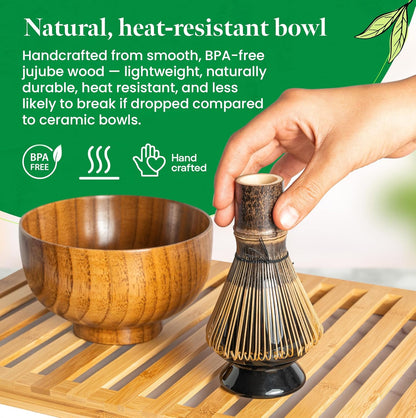 Matcha Whisk Set, 12 Pcs Matcha Set, Jujube Wood Bowl with Bamboo Straws, Storage Box & Gift Bag, Matcha Kit for Tea Ceremony or Matcha Latte