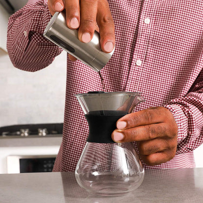 Boxtree Pour Over Coffee Maker Set with Reusable Stainless Steel Drip Filter Elegant Coffee Dripper Pot Glass Carafe & Permanent Stainless Steel Filter