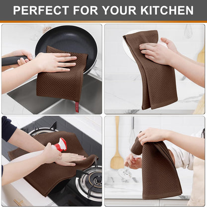 Kitinjoy 100% Cotton Waffle Weave Kitchen Towels (13 X 28 Inches, Coffee), 4-Pack Super Soft and Absorbent Dish Towel for Drying Dishes, Kitchen Hand Towels