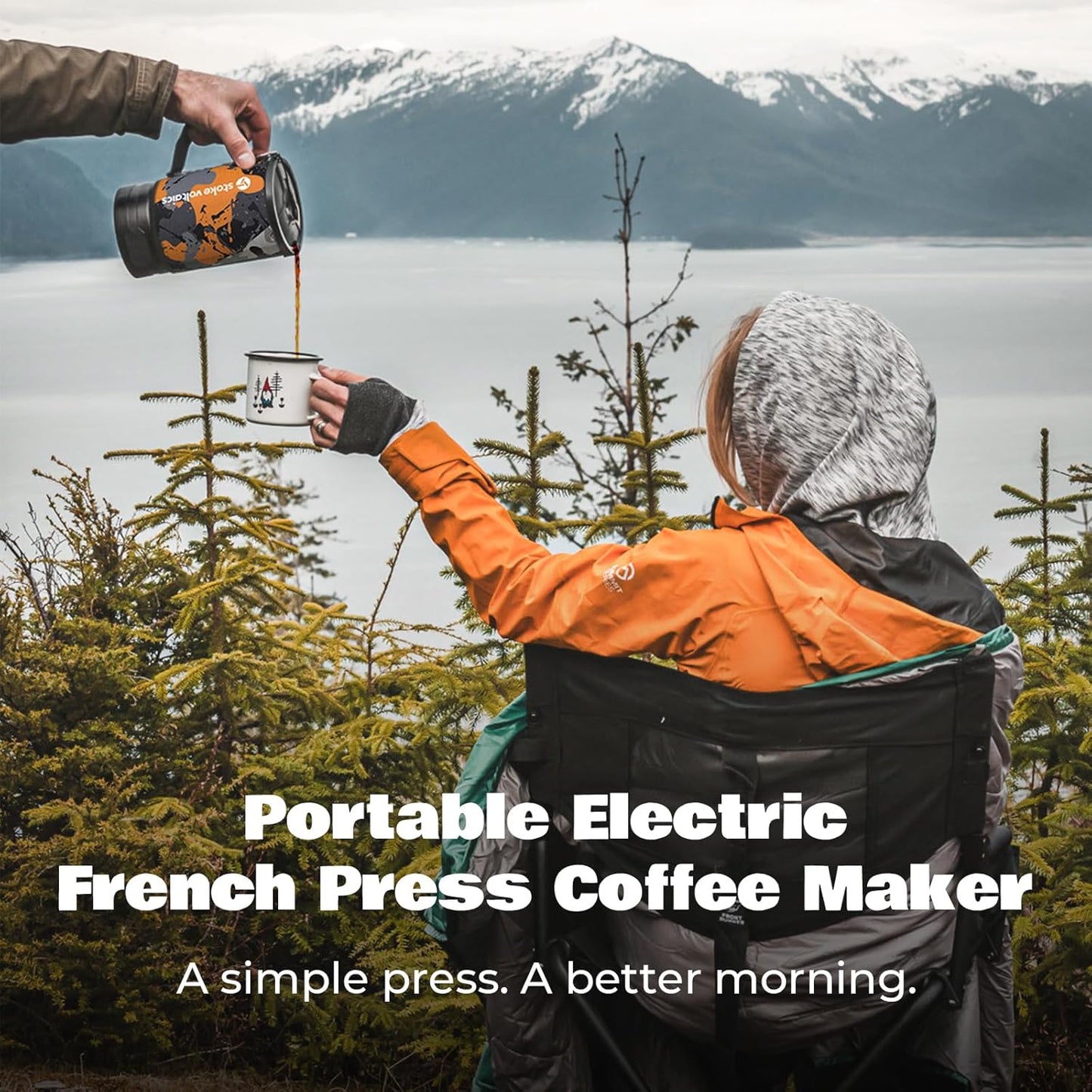 Electric French Press Coffee Maker, 120V Boil Water & Press Coffee 2-in-1, Portable Design for Camping, Travel, 6 Minute Brew Ready