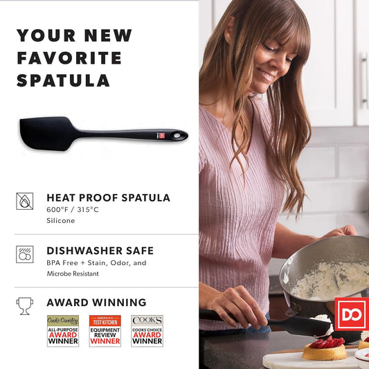 DI ORO Silicone Spatula - 600°F Heat-Resistant Rubber Kitchen Spatula for Baking, Scraping, & Mixing - BPA Free Nonstick Cookware Safe Flexible Utensil for Cooking - Seamless & Dishwasher Safe (Black)