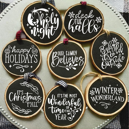 30 Pcs Christmas Stencils for Painting on Wood 4 Inch Reusable Small Christmas Ornament Stencil for DIY Crafts Ornament Wood Card Paper Fabric (30 Words)