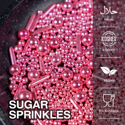 Rose Gold Pearl Rods Sprinkles, Baking Sprinkles for Cake Decorating, Mix Size Sugar Candy For Donut, Cupcake Topper, New Year, Holiday, Wedding Party Supplies, 150g/5.29oz