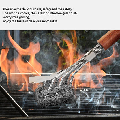 KULUNER BBQ Cleaning Brush - Bristle-Free, Suitable for All Types of barbecues, Wooden Handle, Multifunctional Brush and Scraper, Barbecue Accessory, Men's