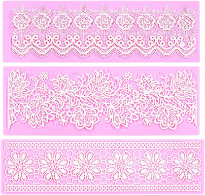 Embossing Lace Fondant Molds, Multi Circle Flowers Lace Mat Wedding Cake Decoration Tool, Rattan Shaped Cupcake Mat Silicone Molds Set of 3