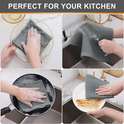Kitinjoy 100% Cotton Kitchen Dish Cloths (12 X 12 Inches, Grey),6 Pack Waffle Weave Ultra Soft Absorbent Dish Towels for Drying Dishes Quick Drying Kitchen Towels Dish Rags