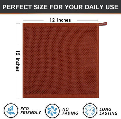 Kitinjoy 100% Cotton Kitchen Dish Cloths, 12 Pack Waffle Weave Ultra Soft Absorbent Dish Towels for Drying Dishes Quick Drying Kitchen Towels Dish Rags, 12 X 12Inch, Rust