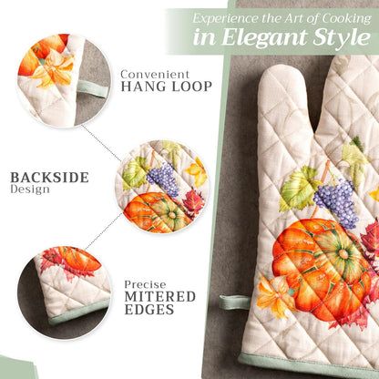 Maison d' Hermine 100% Cotton Oven Mitt & Pot Holder Set (7.5"x13" & 8"x8") Heat Resistant BBQ Cooking Gloves with Loop, Baking, Grilling, Kitchen, Handling Hot Pans (Lumina)
