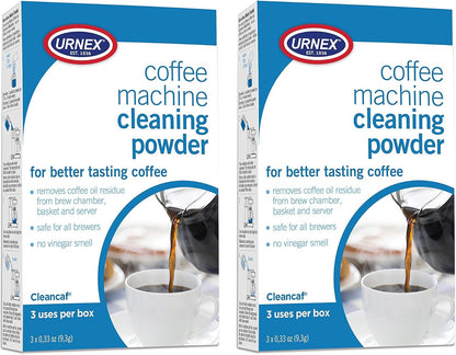 Urnex Coffee Maker and Espresso Machine Cleaner Cleancaf Powder - 2 Pack (6 Packets) - Safe on Delonghi Ninja Hamilton Beach Mr Coffee Braun and More