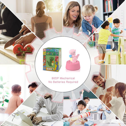60 Minutes Mechanical Kitchen Timer,Cute Dinosaur Timer for Kids,Wind Up Egg Timer for Cooking,Reading,Classroom and Do Sports. (Pink)