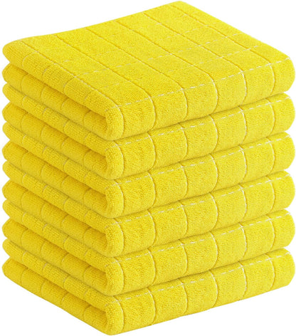 Homaxy 100% Cotton Terry Kitchen Towels(Yellow, 13 x 28 inches), Checkered Designed, Soft and Super Absorbent Dish Towels, 6 Pack