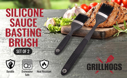 Silicone Sauce Basting Brush, Premium Soft Touch Handles, Pastry and Oil Brush & Barbecue Grilling, Dishwasher Safe & Heat Resistant, Set of 2 (7.5" & 12")