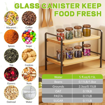 Glass Spice Jar Coffee Sugar Container Airtight Glass Jar Food Storage Canisters Bottle for Kitchen Seasoning Tea Herb Overnight Oats Bar Parfait Snacks (8 * 150ml(5oz))