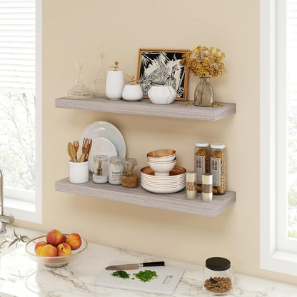 30 Inch Floating Shelves, 9.3" Deep Floating Shelf Wall Mounted, 30" Wall Shelves, Rustic Deep Bookshelf, Large Display Shelves & Storage Shelves for Bedroom, Living Room, Gray, Set of 2