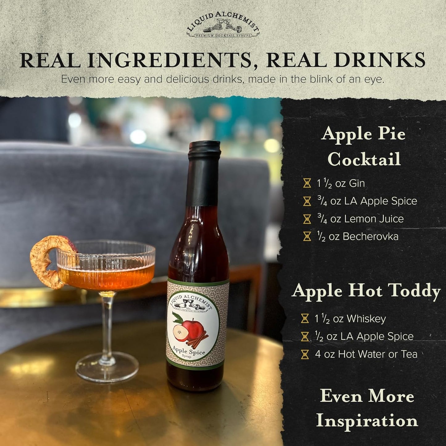 Liquid Alchemist Apple Spice Syrup for Cocktails - Real Ingredients Make our Apple Syrup for Drinks Perfect for a Fall Themed Old Fashioned Mix (12 oz)
