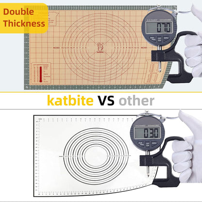 katbite Silicone Pastry Mat Non Stick, Silicone Baking Mat 26" x 16" with Measurement, Non-Slip Dough Rolling Mat for Counter, Oven Liner, Pie Crust, Reusable Fondant Mat Extra Thick