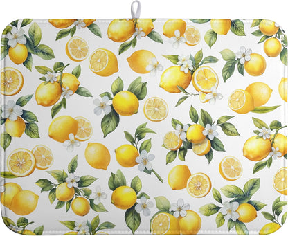 Lemon Dish Drying Mat Spring Summer Kitchen Dish Drying Pad Absorbent Drying Mat for Countertops Dish Dryer Mat Microfiber Dishes Drainer Pad Dish Drying Rack Mat (18x24 in)