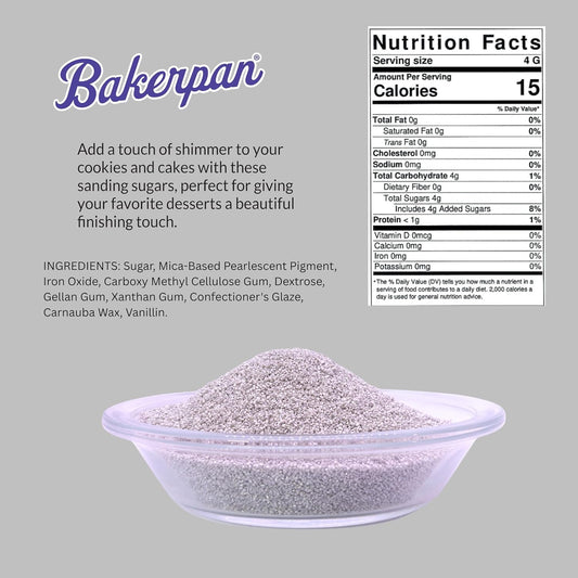 Bakerpan Silver Sanding Sugar for Baking & Cookie Decorating - 5 Ounce Edible Silver Sugar Sprinkles for Cookies, Cakes, Cocktails (Made In USA)