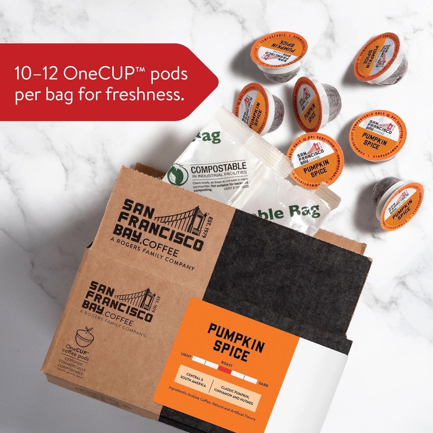 San Francisco Bay Compostable Coffee Pods - Pumpkin Spice (80 Ct) K Cup Compatible including Keurig 2.0, Flavored, Medium Roast