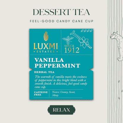 Luxmi Estates - Organic Peppermint Tea with Natural Vanilla Extract - Loose Leaf - 25g (12 Cups) Tea Bags, Limited Fall Tea With the Natural Sweetness of Vanilla, Perppermint Aids Digestion