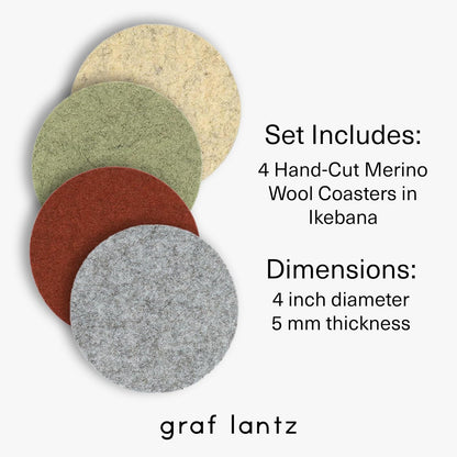 Graf Lantz - Bierfilzl Merino Wool Round Coasters Set of 4 - Ikebana (4" Circles) - Absorbs 30% of Weight - German Wool - Heat Resistant, Sustainable, & Reusable - Home Decor & Coffee Table Decor