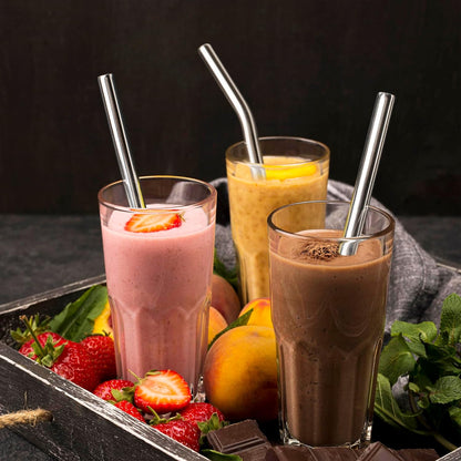 Stainless Steel Smoothie Straws, 0.47" Extra Wide Reusable Metal Drinking Straight & Bent Straws for Milkshake, Bubble Tea, Beverage