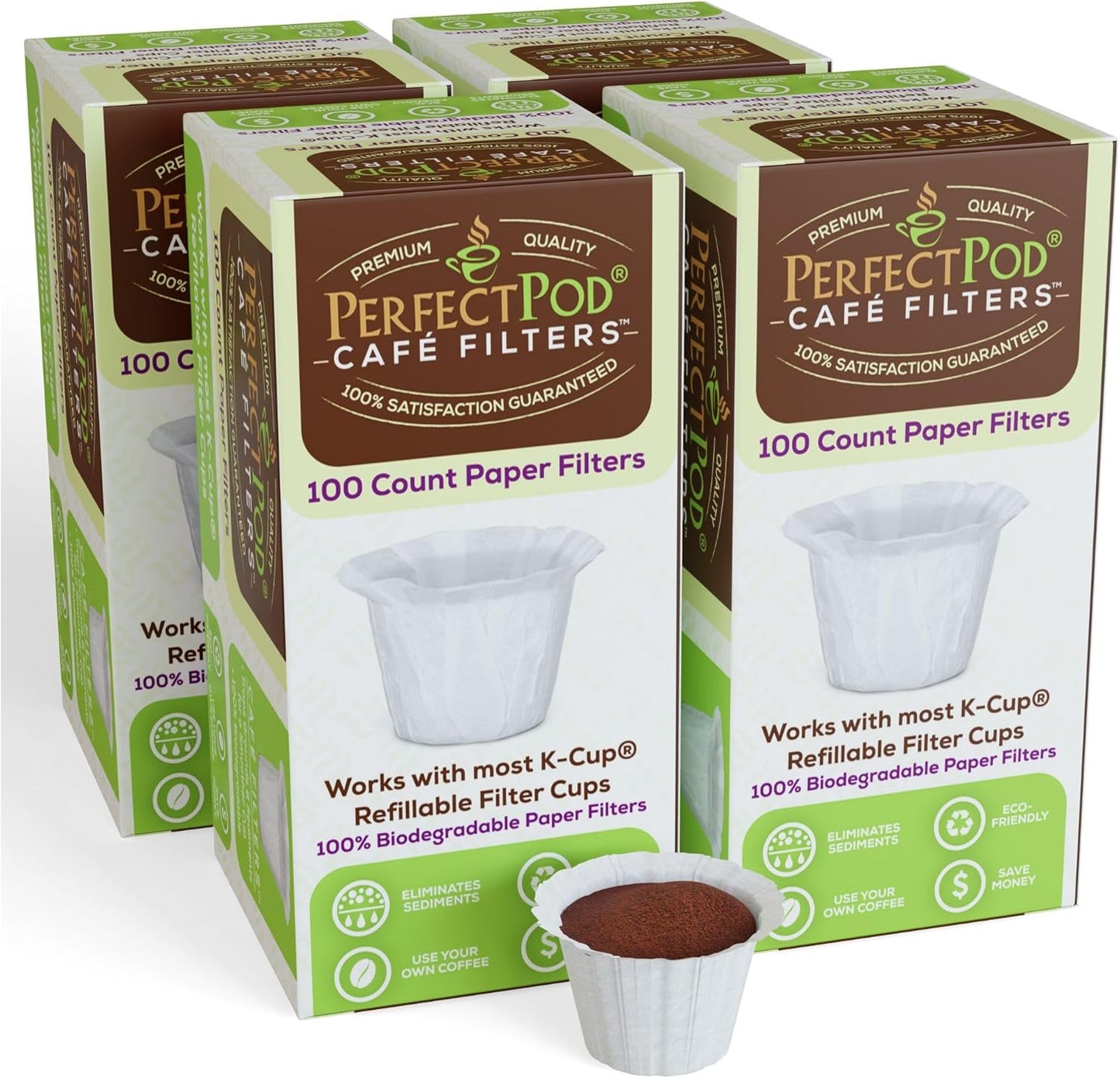 Cafe Filters Paper Liners for Reusable K Cup Coffee Pods by Perfect Pod - Fits All Brands, Compatible With All Refillable Capsules - Disposable Paper Filters (400-Ct)