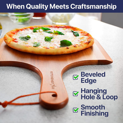 KitchenStar 12-Inch Acacia Wood Pizza Peel – Wooden Cutting & Serving Board with Handle & Hanging Loop – Natural Oil Finish – Ideal Pizza Oven Accessory for Easy Sliding & Prep
