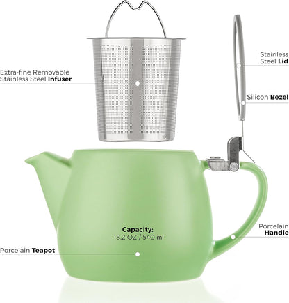 Tealyra - Pluto Porcelain Small Teapot Lime - 18.2-ounce (1-2 cups) - Matte Finish - Stainless Steel Lid and Extra-Fine Infuser To Brew Loose Leaf Tea - 540ml