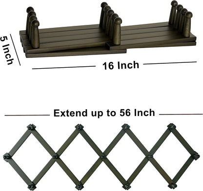 Dseap Accordion Wall Hanger:16'' High Wooden Wall Expandable Coat Rack,Hat Rack Holder,Accordion Hook for Baseball Caps,Coats,13 Peg Hooks,Dark Walnut