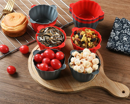 12 Pack Reusable Non-stick Large Silicone Baking Cups, 3.54 Inch Jumbo Silicone Cupcake Liners, Cake Molds with Handles, Large Muffin cups, Red and Gray