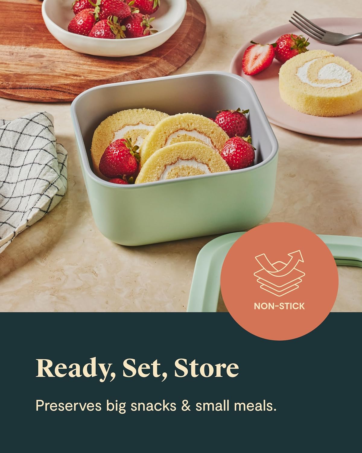Caraway 6pc Glass Food Storage Set – 4.4 Cup Food Containers (6) - Ceramic Coated - Non Toxic, Non Stick with Lids - Microwave Safe - Sage