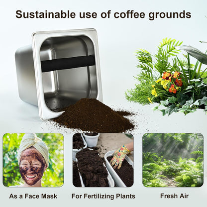 Stainless Steel Coffee Knock Box, Square Espresso Knock Box, Large Capacity Coffee Accessories, Easy to Clean Espresso Accessories for Home, Kitchen, Cafe, and More